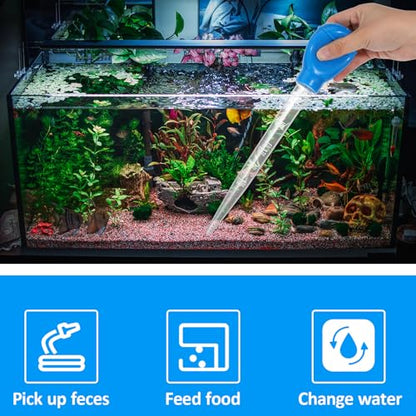 Aquarium Cleaning Dropper, 30ml Aquarium Clean Pipette Dropper, Manual Fish Tank Water Changer, Gravel Cleaning Straw, Fish Tank Cleaning-Tool, Feeder Pipette (Blue)