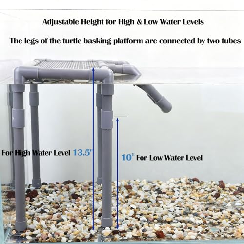 Extra Large Turtle Basking Platform, Turtle Tank Accessories | Sturdy and Stable Standing Dock with Non-Slip Ramp for Large and Heavy Turtles Fit for75-120 Gallon Tanks - size: Basking Platform 13.4" W × 7.7" D