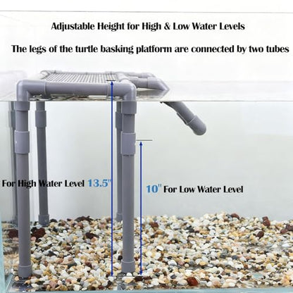 Extra Large Turtle Basking Platform, Turtle Tank Accessories | Sturdy and Stable Standing Dock with Non-Slip Ramp for Large and Heavy Turtles Fit for75-120 Gallon Tanks - size: Basking Platform 13.4" W × 7.7" D
