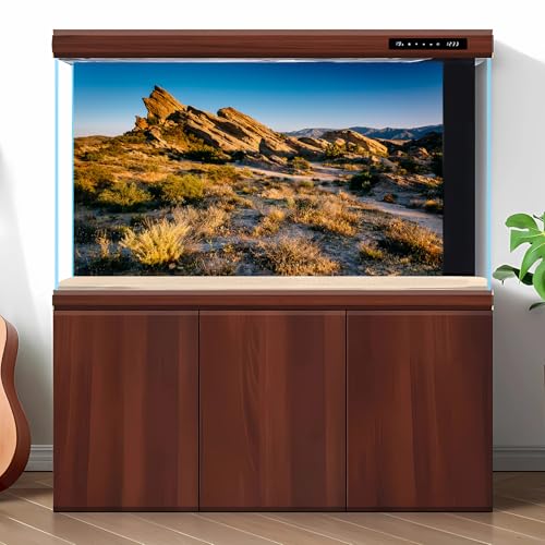 Desert Reptile Tank Background Evening Light on Rocks Terrarium Background Sunset Desert Rocky Bush Thorns Reptile Enclosure Backgrounds Desert Gobi Bearded Dragon Tank Aquarium Backgrounds 24x12in - color: Gobi Gold, size: 24(W)x12(H)inches/ 60(W)*30cm(H