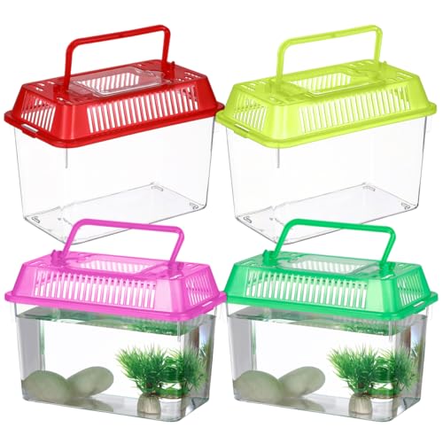 balacoo Portable Fish Tank Handheld Aquarium 6-Inch Transparent Turtle Box Pet Hamster Carrier with Handle for Reptiles and Small Pets