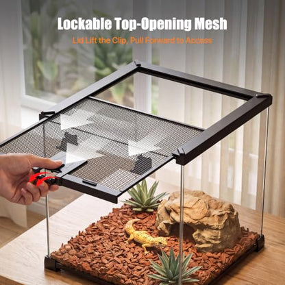 7 Gallon Fully Assembled Glass Reptile Enclosure,12"x 12" x 12" | Top Opening & Escape-Proof Reptile Terrarium Tank for Frog,Geckos,Tarantulas and Other Reptiles and Amphibians - size: 12“L x 12"W x 12"H