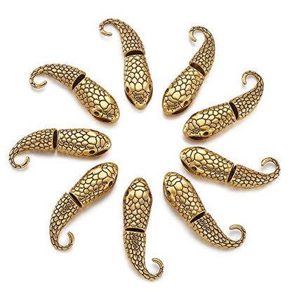 Pandahall 10 Set Tibetan Style Alloy Hook and Snake Head Clasps 23x12x9mm for Leather Cord Bracelets Making (Antique Golden)