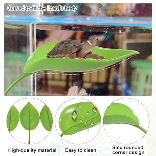 3 Pack Dwarf Frog Tank Accessories, Turtle Tank Accessories Leaf Shape Basking Platform with Suction Cups Frog Habitat Platform Reptile Leaf Aquarium Decoration Leopard Gecko Accessory