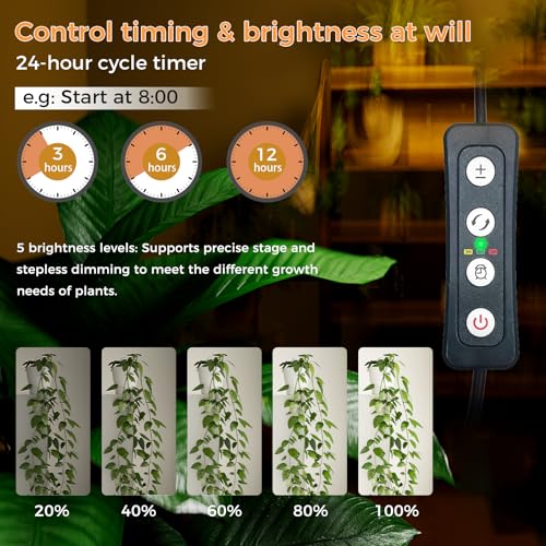 Plant Grow Lights with Timer, 72 LEDs Full Spectrum Grow Lights for Indoor Plants 23 Inch Desk Standing Grow Lights 3 Light Modes 5-Level Dimmable Auto On Off - color: 60CM