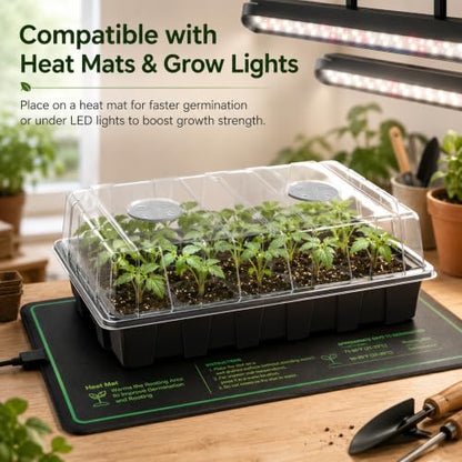 Gardzen 5 Pack Seed Starter Trays with Vented Domes 75 Cell Black | Reusable Plant Germination Kit with Humidity Domes and Bases for Starting Seeds, 15"x9" Tray - size: 15-Cell 5-Pack