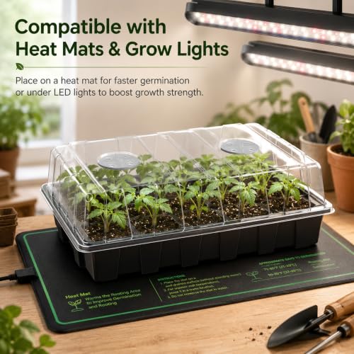 Gardzen 5 Pack Seed Starter Trays with Vented Domes 150 Cell Black | Reusable Plant Germination Kit with Humidity Domes and Bases for Starting Seeds, 15"x9" Tray - size: 15-Cell 10-Pack
