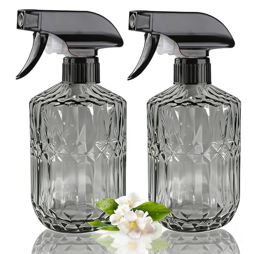 Glass Handheld Spray Bottle, 15oz Refillable Water Bottle Spray, Reusable Adjustable Nozzle Plant Mister Spray Bottles Indoor, Plant Mister for Hair, Cleaning, Gardening, Pets Care (Dark Grey) - color: Dark Grey a