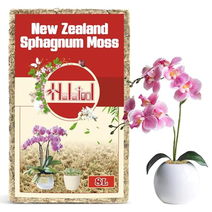 Halatool Premium New Zealand Sphagnum Moss, 100g (8L When Hydrated) | Long Fiber, Retain Moisture, Moss for Orchid Repotting, Succulents, Sarracenia, Potted Plants, Gardening & Reptiles - size: 8L