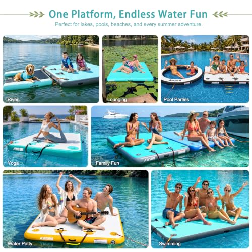Inflatable Floating Dock for Water Activities, 6ft-15ft Island Raft | With Non-Slip Surface, Load Capacity 450–1800 lbs, Water Platform for Pool, Lake, Pond, Beach, River & Ocean Activities - color: Black, size: 8 X 6 Ft