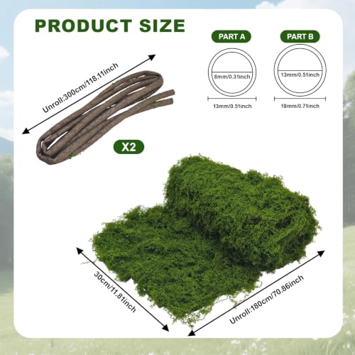 Upriver 2Pcs 118inch Bendable Artificial Tree Branches with Moss Table Flag | Tree Branches, Enchanted Forest Decorations DIY for Garden Landscape, Reptiles, Wedding Home Decoration
