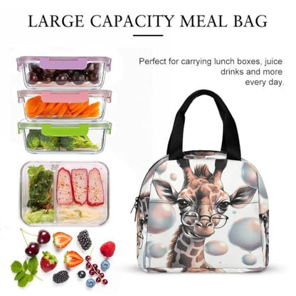Giraffe Lunch Bag for Women Men | Insulated Lunch Box Leakproof Food Meal Containers Reusable Foldable 6L Capacity Lunch Tote Bags for Work Picnic Travel - color: style-17