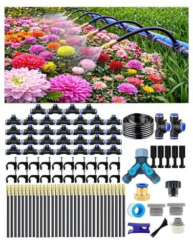 360° Adjustable Drip Irrigation System – Garden Watering Sprinkler System | 12mm Large-Diameter Tubing, Automatic Quick-Connect Misting Sprinkler System for Raised Beds, Lawn, Patio, Yard, Greenhouse - size: 165 FT