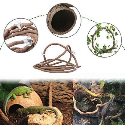 PINVNBY Bearded Dragon Tank Accessories,Reptiles Resin Human Skull Habitat Decor,Lizard Hammock Coconut Shell Hut Hideouts Cave Jungle Climber Vines Leaves Decorations for Chameleon Snake Spider Gecko