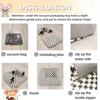 Guinea Pig Hideout Tunnel with Warm Bed for Small Pet 3 Cave Small Animal Tunnel Toy Cages Grey - color: Grey