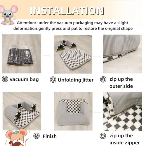 Guinea Pig Hideout Tunnel with Cool Bed for Bunny 3 Cave Small Animal Tunnel Toy Cages Rattan Mat - color: White
