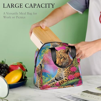 Vibrant Tropical Jungle Leopard Lunch Bag for Women Men | Insulated Lunch Box Leakproof Food Meal Containers Reusable Foldable 6L Capacity Lunch Tote Bags for Work Picnic Travel - color: style