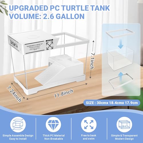 GOZILLA Mini Turtle Tank Kit with Adjustable Lamp, Upgrade PC Hermit Crab Tank,Small Turtle/Hermit Crab Starter Kit with Lid, Hideout Platform for Baby Turtles, Crabs, Fish.(11.8×7.24×7.1''/White Kit) - color: Mini-White02