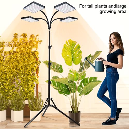 Grow Lights for Indoor Plants 100W, Natural Sunlight Full Spectrum Plant Growing Lamps for Houseplants & Bonsai Tree, 4/8/12/16/20 Hr Timer Plant Light Auto On/Off Everyday - size: 4Head Stand(100W)
