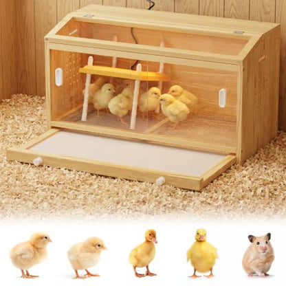 Wooden Chicken Brooder Box with Heating Plate Brooder Heater for Chick Brooder Indoor 32x16x18'' Accommodates Up to 15 Chicks Ideal for Chickens Ducks Quails Hamsters Lizards - size: 31.5 x15.7 x18''