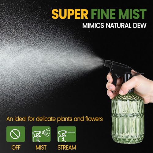 Glass Plant Mister Bottle - 13.5 oz Refillable Leak Proof Water Spray Bottle for Indoor Plants, Spring Gardening,Cleaning, Hair, Pets Care with Adjustable Mist Nozzle (Green) - color: Green