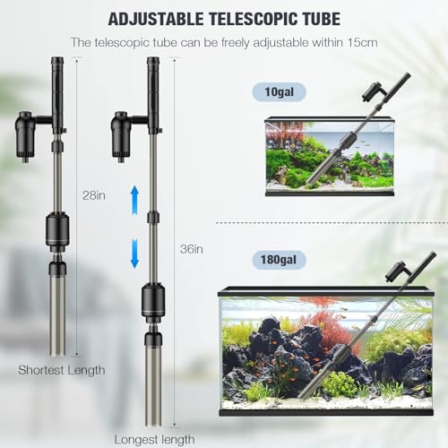 AKKEE Aquarium Vacuum Gravel Cleaner, 18W Electric Fish Tank Cleaner Vacuum, 6 in 1 Multifunctional Aquarium Cleaner for Automatic Water Change, Wash Sand, Water Circulation and Timed Off，Black