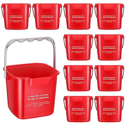 Lallisa 12 Pcs 3 Quart Cleaning Bucket Small Sanitizing Square Bucket Detergent Pail for Home Office Commercial Restaurant Kitchen Bathroom School (Red) - color: Red