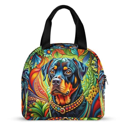 Rottweiler Dog Bohemian Art Lunch Bag for Women Men | Insulated Lunch Box Leakproof Food Meal Containers Reusable Foldable 6L Capacity Lunch Tote Bags for Work Picnic Travel - color: Style 1