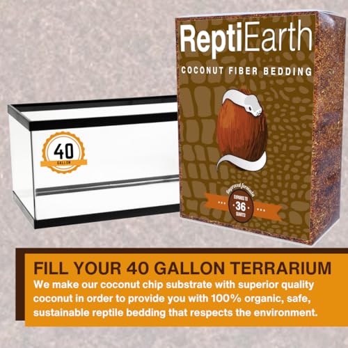 ReptiEarth Reptile Bedding, Fluffy Coconut Fiber Substrate 36 Quart Organic Coco Ready to Use for Bioactive Snake Terrarium, Lizard Tanks with Plants, for Frog, Tarantula or Hermit Crab Habitat - size: 36 Quart