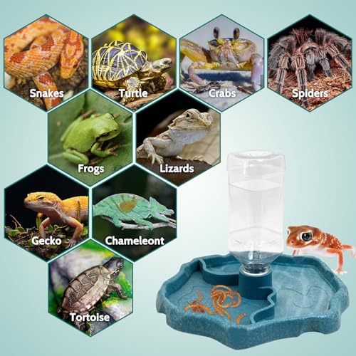 9oz Reptile Water Bottle, Turtle Automatic Feeders Waterer Food and Water Bowl pet Dispenser Bottle Feeding Dish for Lizard Tortoise Chameleon - color: Blue