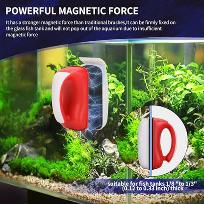 Aquarium Magnet Glass Cleaner Brush,Glass Fish Tank Algae Brush Cleaning Tool, with Two Algae Scraper，Floating Design Brush,Easy to Clean,Suitable for 1/8 to 1/3 Inch Fish Tank(Small) - size: S for Glass Thickness：1/8"-1/3"