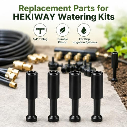 4-Pack 1/4 Inch Drip Irrigation T Plugs for Watering Kits | Push-In Plugs Seal Tubing Ends, Replace Lost Parts and Adjust Garden Watering Layouts for HEKIWAY Kits - size: 1/4 T Plug (Fitting)