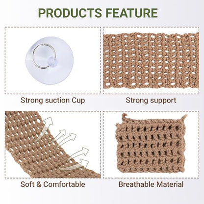Cotton Reptile Hammock, Bearded Dragon Basking Bed & Snake Accessory | Washable 5.12"x17.72" strong suction bed for crested geckos & chameleons. Ideal vivarium tank accessories decor, snag-free