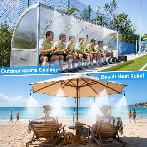 Bluepro 50FT Portable Misting System for Cooling, Misters for Outside Patio with 5.8Gal/22L Foldable Tank, 5200mAh Pump (IPX8) & 8 Adjustable Brass Nozzles for Umbrella, Camping, Golf Cart, Sport
