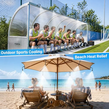Bluepro 50FT Portable Misting System for Cooling, Misters for Outside Patio with 5.8Gal/22L Foldable Tank, 5200mAh Pump (IPX8) & 8 Adjustable Brass Nozzles for Umbrella, Camping, Golf Cart, Sport