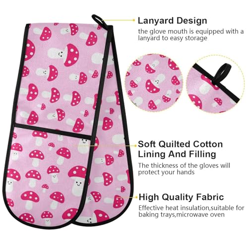 Dual-functionality Mitts and Pot Holders Sets High Heat Resistant Pot Holder Gloves Kitchen Aid BBQ (Mushroom Pattern Simple Cute) - color: Mushroom Pattern Simple Cute