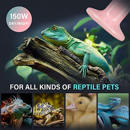 Simple Deluxe 150W Mini Ceramic Heat Emitter Reptile Heat Lamp Bulb No Light Emitting Brooder Coop Heater for Amphibian Pet & Incubating Chicken, 2 Pack, Pink - color: Pink