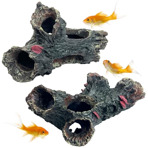 Tfwadmx 2 Pcs Decaying Trunk Aquarium, Betta Fish Ornament, Freshwater Ornament - Small Resin Aquarium Decoration Log, 20 Gallon Fish Tank Wood with Holes & Aquarium Hideout Caves - size: Style 3 (2 PC)