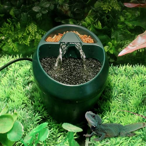 Reptile Lizard Water Dish - Turtle Feeder Bowl, Snake Drinking Dish, Automatic Frog Water Fountain with Pump | 2 in 1 Feeding Tank for Chameleon, Turtle, Lizard, Snake, Amphibians Habitat Care