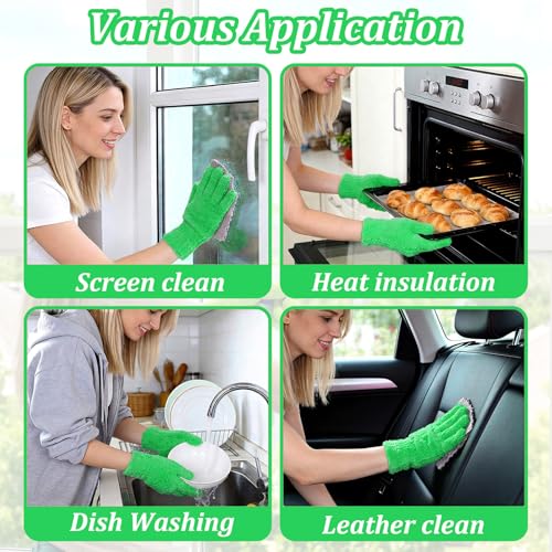 Abeillo Microfiber Gloves for Plants Dusting Cleaning, Reusable Washable Cleaning Gloves Mittens House Cars Blinds Dusting - color: Grass Green
