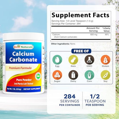 2 Pack - Best Naturals Calcium Carbonate Powder 1 Pound (Total 2 Pound) - Food Grade - size: 16 Ounce (Pack of 2)