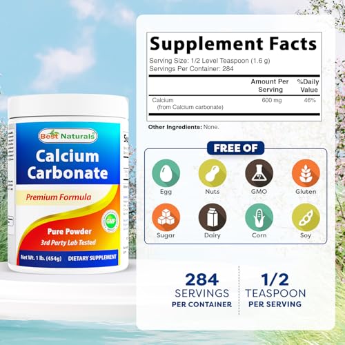 Best Naturals Calcium Carbonate Powder 1 Pound - Food Grade (16 OZ (Pack of 1)) - size: 16 Ounce (Pack of 1)