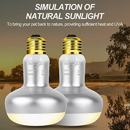 WACOOL 2 Pack 100W Reptile Heat Lamp Bulbs - Intense Basking Spot Lights for Bearded Dragons, Lizards, Turtles, Tortoises, Geckos - UVA Daylight Heat Lamp for Terrariums, Vivariums & Enclosures - style: 100W-2pack