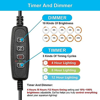 DaToo 6W 11inch Submersible Aquarium Light Underwater Fish Tank Light LED Aquarium Light Bar with Timer Auto On/Off and Dimmer Adjustable Brightness, 1 Yr Warranty - size: 6W 11inch (With Timer&Dimmer)