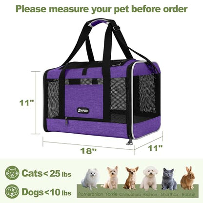 GAPZER Pet Carrier for Cat 18x11x11 Inch, Top Load Small Dog Car Ride Crate | 4-Sided-Ventilated Kitten Carry Purse, Soft Portable Pomeranian Cloth Kennel in Cabin, Kitty Taxi Bag FAA Complaint Car Seat - color: Purple