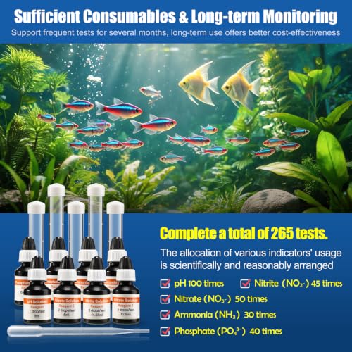 DaToo Aquarium Master Test Kit 5 in 1 Fish Tank Water Master Test Kit for pH Ammonia Nitrite Nitrate Phosphate High Accuracy Aquarium Water Testing Kit for Freshwater and Saltwater Tanks