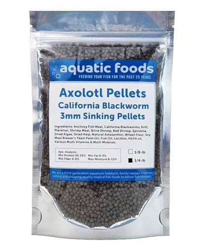 Axolotl Blackworm Pellets. 3mm-1/8 Sinking California Blackworm Medium Pellets for Medium/Large Axolotl, Frogs, Shrimp, Salamanders, Newts, Snails…1/4-lb Pouch Bag - size: 4 Ounce (Pack of 1)