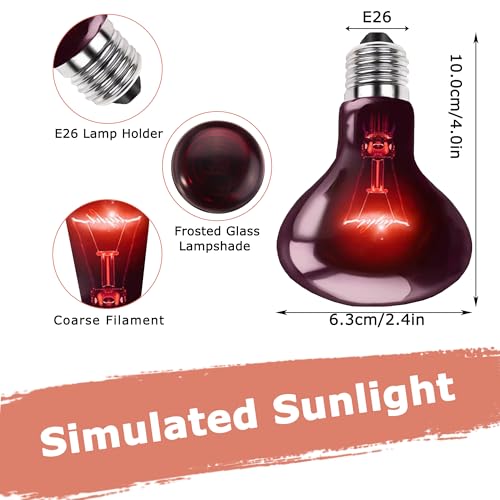 60W Infrared Red Heat Lamp, Upgraded Red Basking Spot Bulb | Safe for Day & Night Use, Provides Consistent Basking Heat for Bearded Dragons, Lizards, Snakes, Chicks, Brooders & Terrarium - color: Infrared Heat Lamp, size: 60W Upgraded - 2.5"