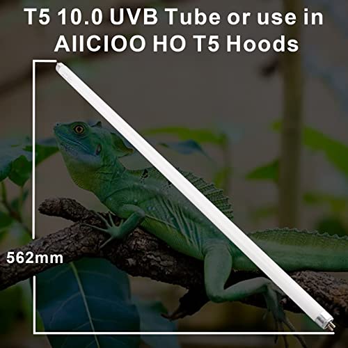 Aiicioo T5 HO Reptile UVB Light - Desert UVA UVB 10.0 Fluorescent Lamp 22" Tube Lighting Desert Reptile UVB Lamp 24W for Turtles Chameleon Tortoises Lizard Bearded Dragon - style: T5 Tube-24W 10.0