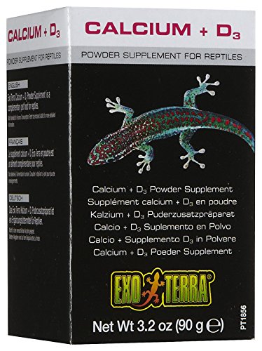 Exo Terra Calcium + D3 Powder, Ultra-fine, 3.2 oz. | Phosphorus Free Formula Boosts Bone Health & Calcium Absorption, Ideal for Insects, Fruits & Veggies - size: 3.2-Ounce